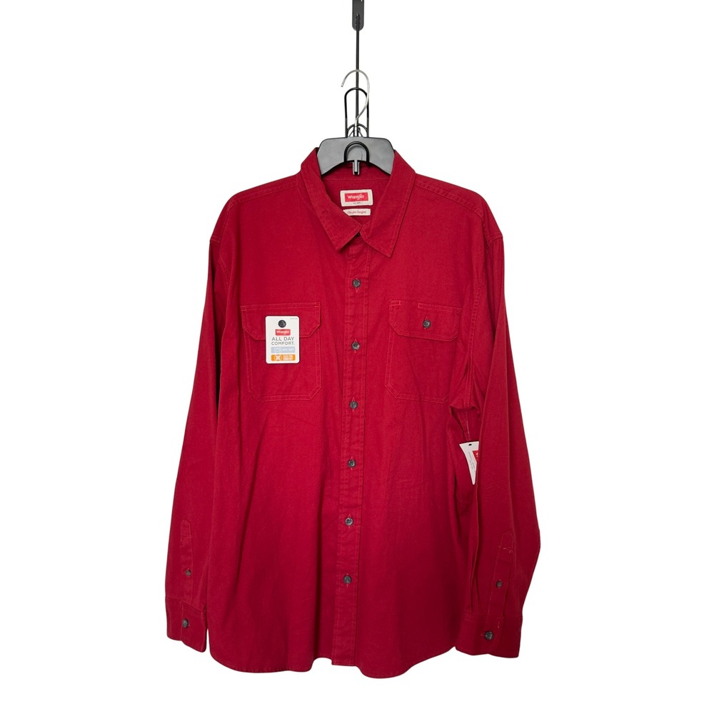 Wrangler Men XL All Day Comfort Red Relaxed Fit Button Down Shirt Gorpcore Y2K